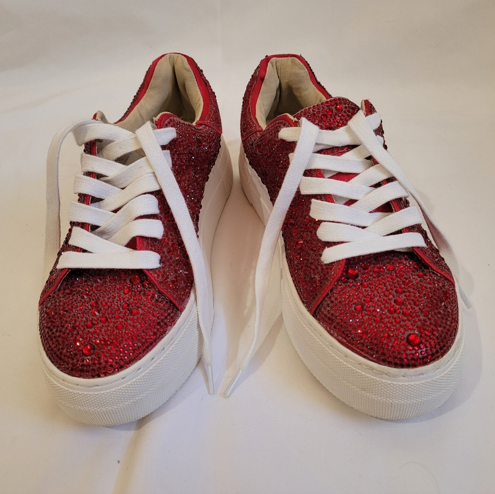 Betsey Johnson Sidny Sneaker Women's US 6 Red Rhinestone Platform Shoes ZOGG1050